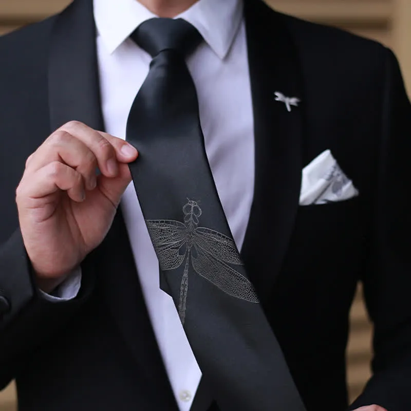 Men's Gentleman Dragonfly Pattern Black Necktie sold by FloralTrip product image thumbnail 3