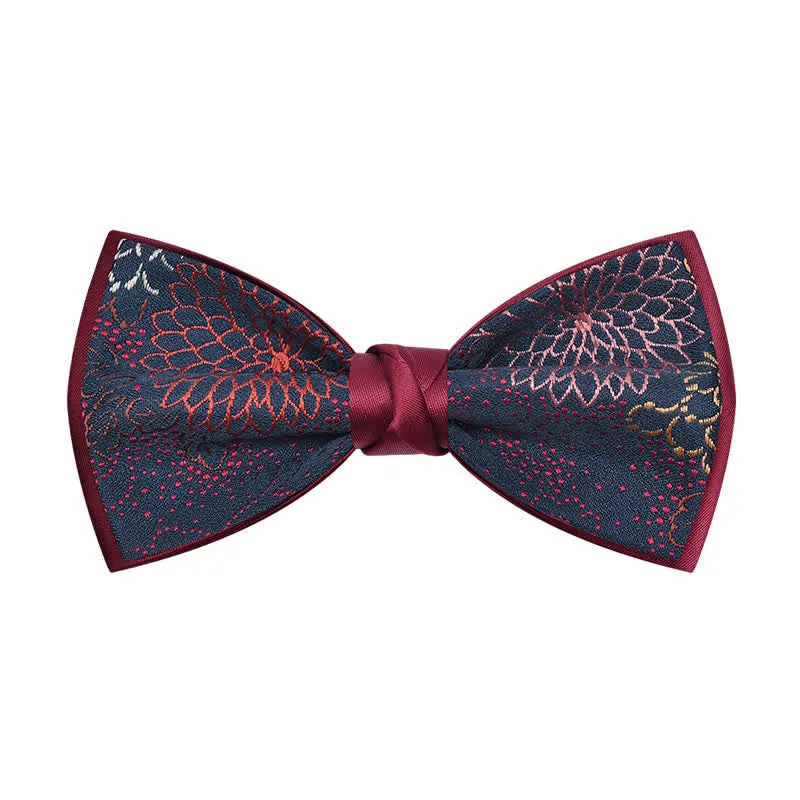 Men's Burgundy Floral Pattern Wedding Bow Tie sold by FloralTrip
