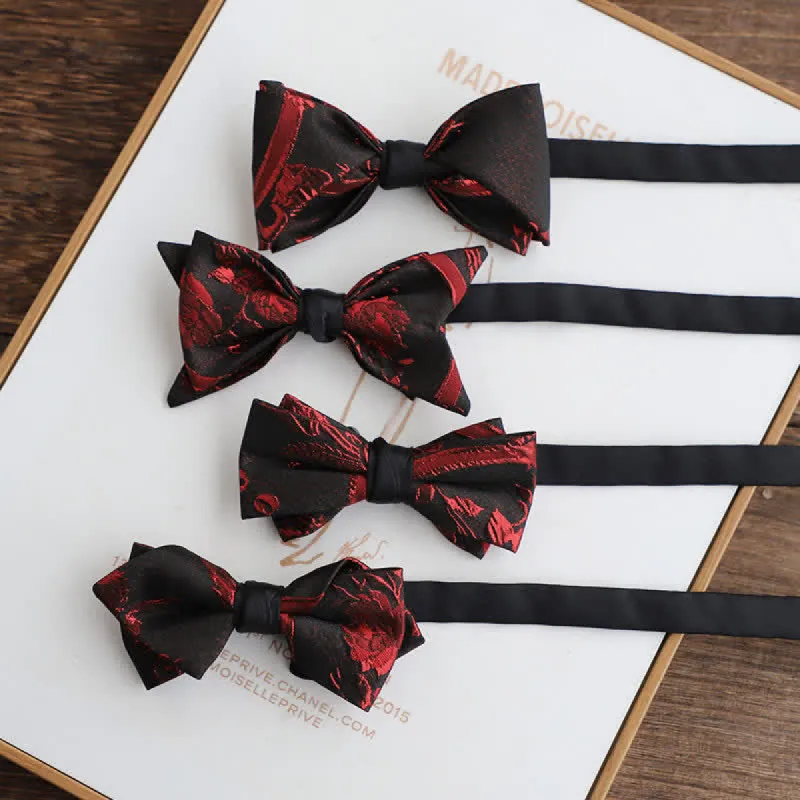 Men's Red Floral Pattern Black Bow Tie sold by FloralTrip