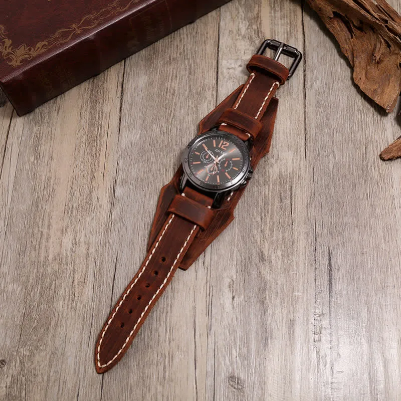 Men's Hand-Stitched Punk Bracelet Leather Watch sold by FloralTrip