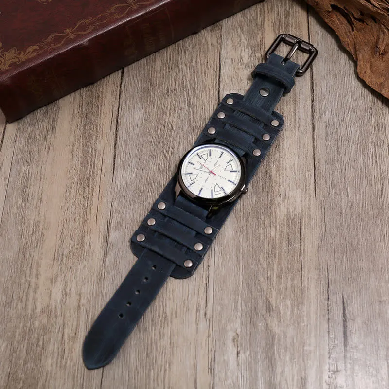 Men's Personalized Retro Fashion Cuff Leather Watch sold by FloralTrip