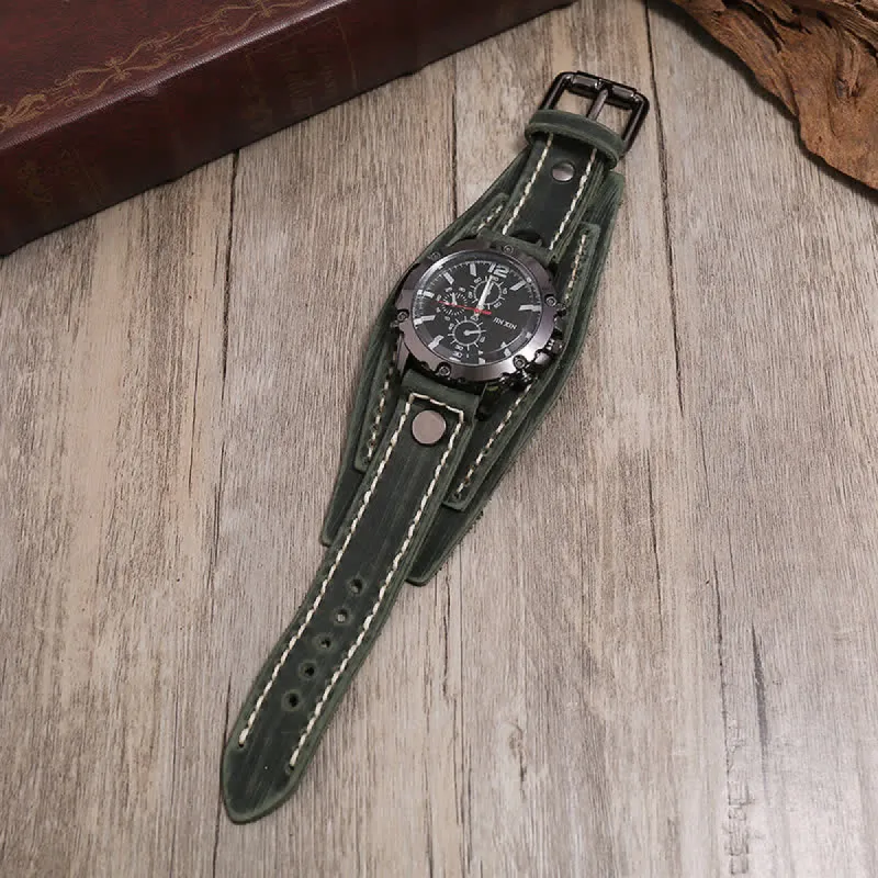Men's Casual Triple Dial Wide Cuff Leather Watch sold by FloralTrip