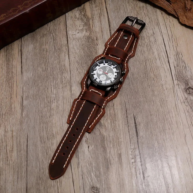 Men's Vintage Charm Bracelet Cuff Leather Watch sold by FloralTrip