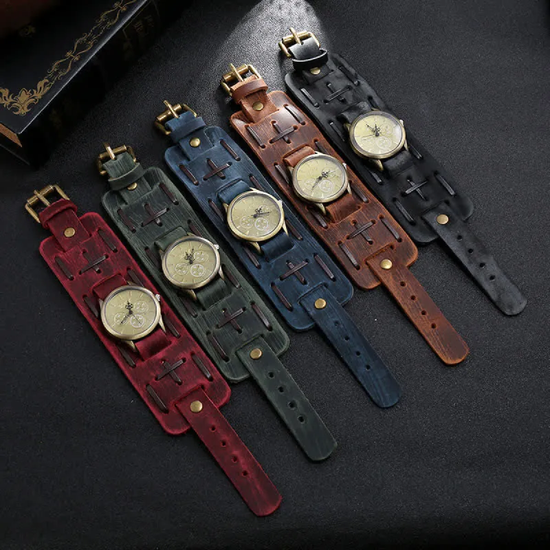 Men's Retro Cool Punk Weave Cuff Leather Watch sold by FloralTrip