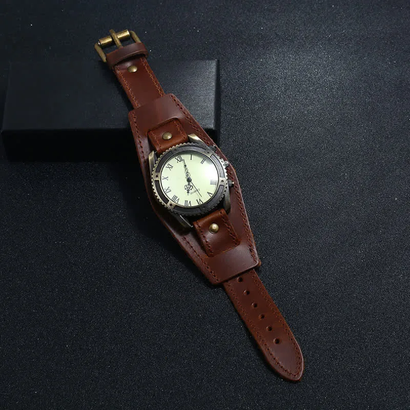 Men's Roman Numerals Gear Cuff Leather Watch sold by FloralTrip