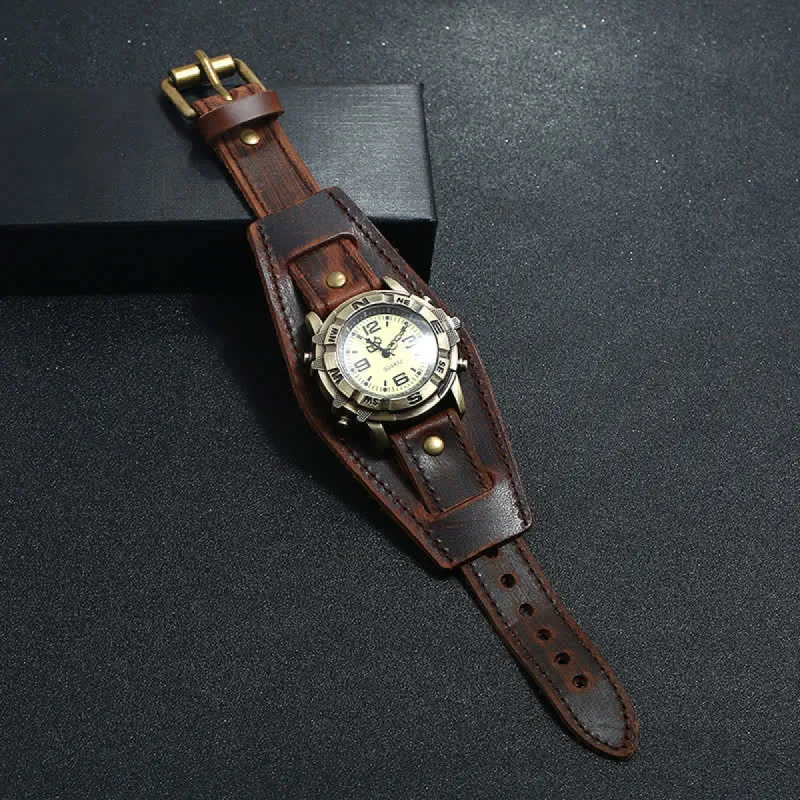 Men's Punk Retro Fashion Cuff Leather Watch sold by FloralTrip