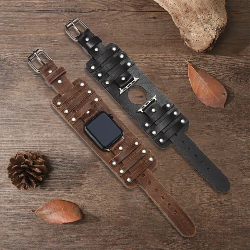 Punk Wide Strap Genuine Leather Watch Band sold by FloralTrip