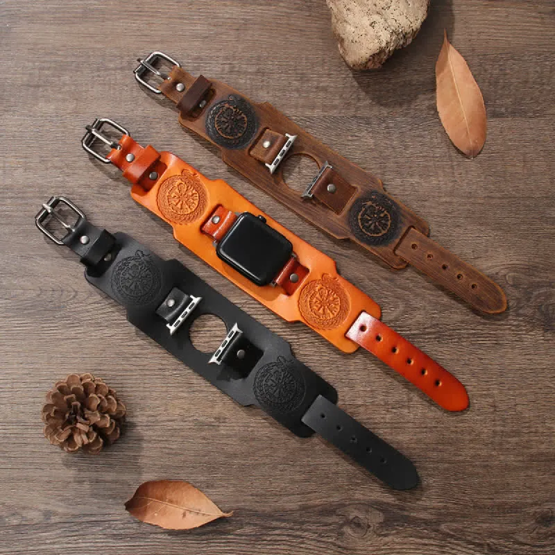 Viking Compass Dragon Totem Leather Watch Band sold by FloralTrip