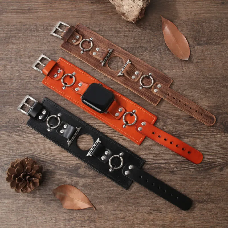 Ring Decor Genuine Leather Smart Watch Band sold by FloralTrip