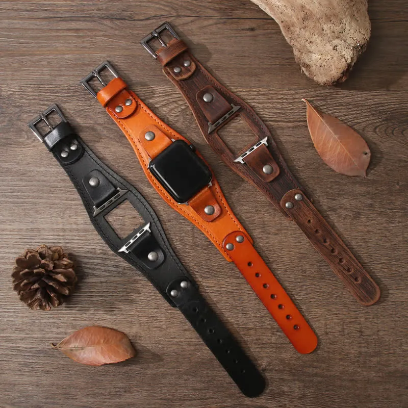 Punk Genuine Leather Bracelet Smart Watch Band sold by FloralTrip