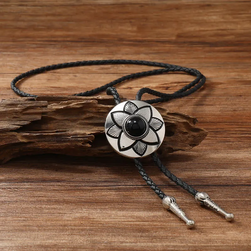 Oval Carved Petal Black Turquoise Stone Bolo Tie sold by FloralTrip product image thumbnail 3