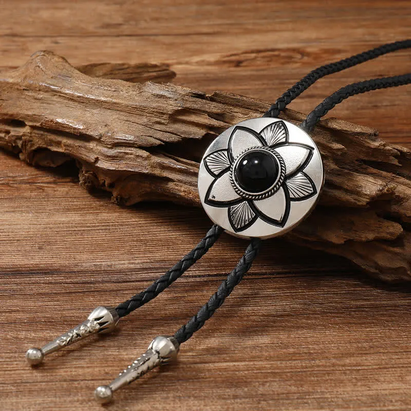 Oval Carved Petal Black Turquoise Stone Bolo Tie sold by FloralTrip