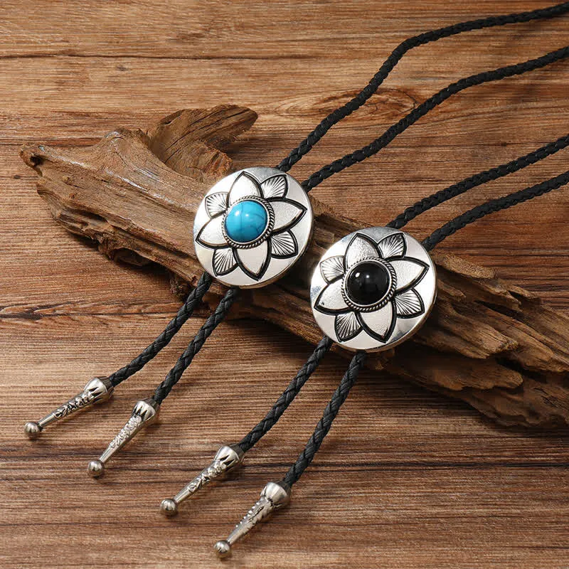 Oval Carved Petal Black Turquoise Stone Bolo Tie sold by FloralTrip product image thumbnail 2
