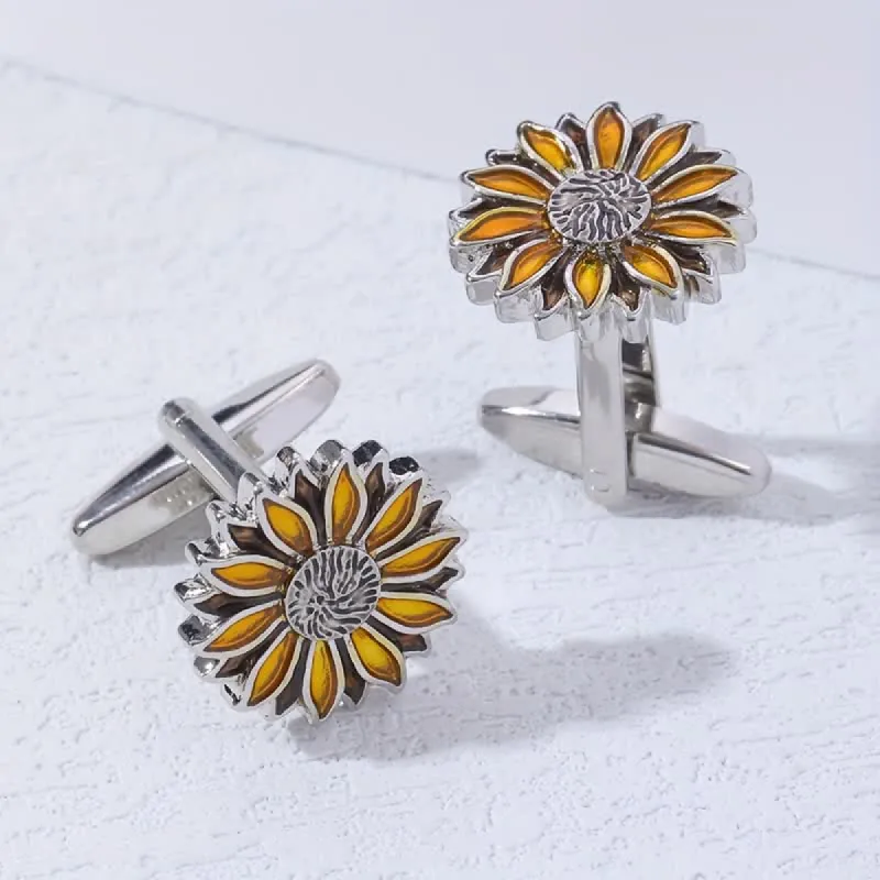 Men's Sunflower Yellow Flower Cufflinks sold by FloralTrip