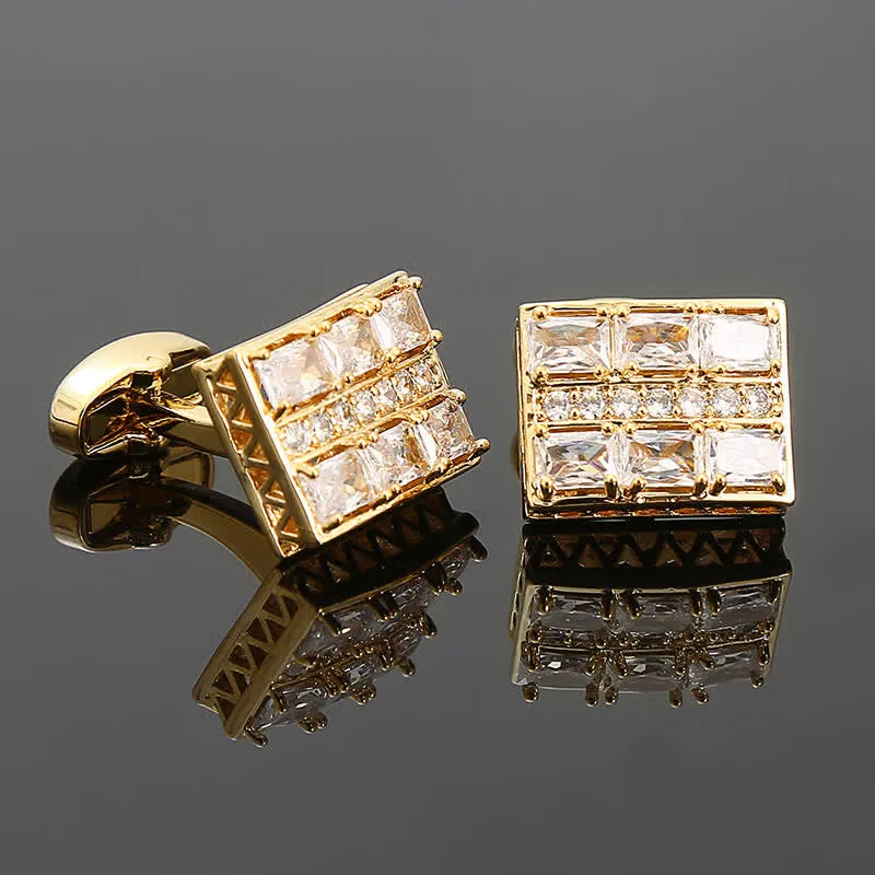 Men's Gold Plated Luxury Shiny Zircon Cufflinks sold by FloralTrip product image thumbnail 5