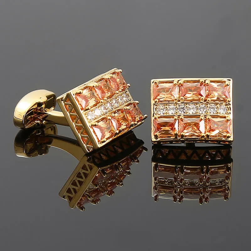 Men's Gold Plated Luxury Shiny Zircon Cufflinks sold by FloralTrip product image thumbnail 2