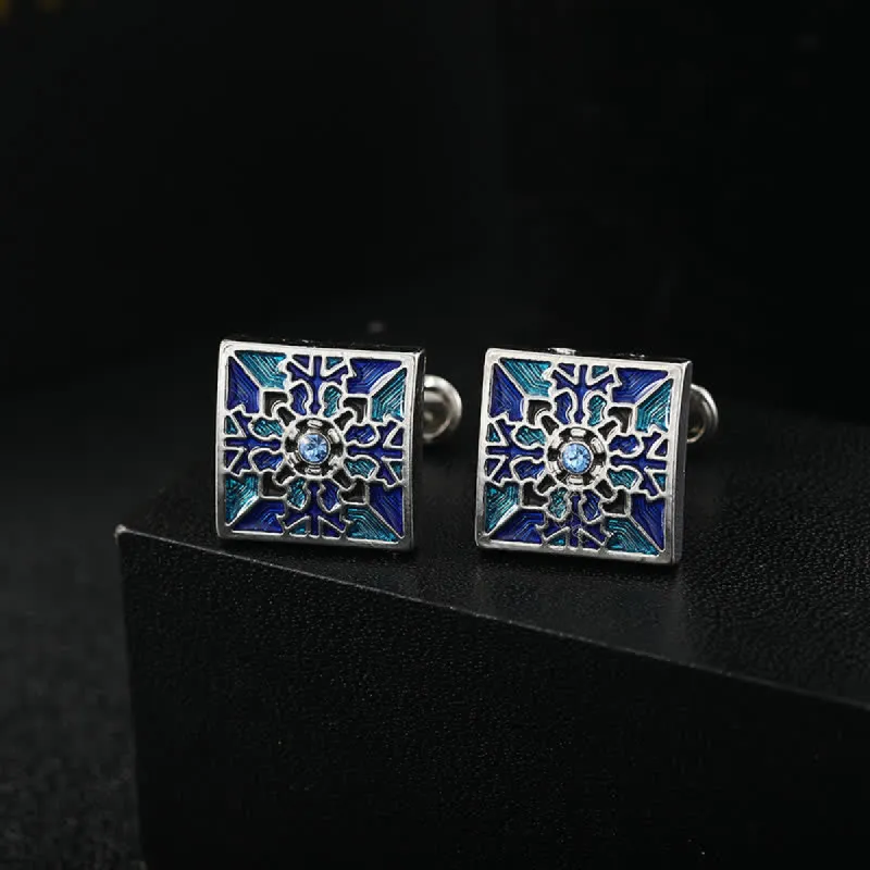 Men's Classic Blue Enamel Snowflake Cufflinks sold by FloralTrip