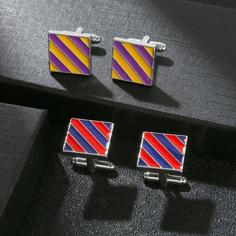 Men's Classical Two Tone Square Striped Cufflinks sold by FloralTrip