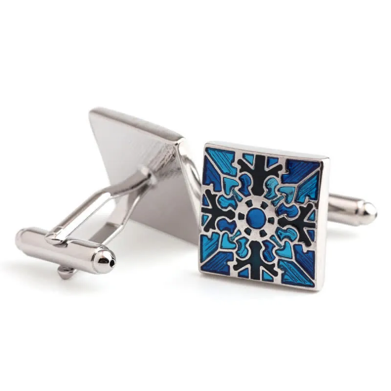 Men's Snowflake Pattern Enamel Square Cufflinks sold by FloralTrip