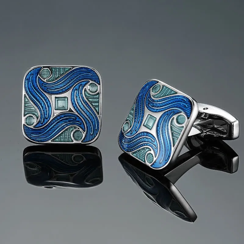 Men's Blue Series Enamel Square Cufflinks sold by FloralTrip