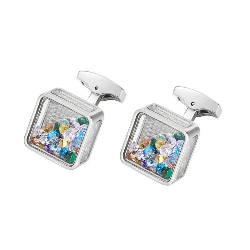 Men's Colorful Zircon Silver Square Cufflinks sold by FloralTrip