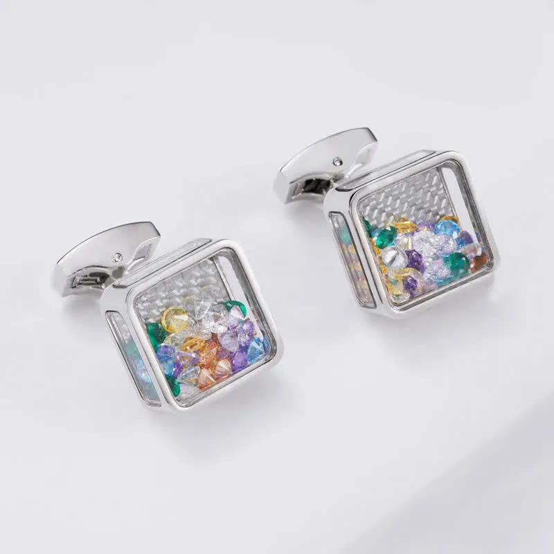 Men's Colorful Zircon Silver Square Cufflinks sold by FloralTrip product image thumbnail 4