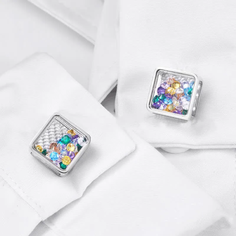 Men's Colorful Zircon Silver Square Cufflinks sold by FloralTrip product image thumbnail 2