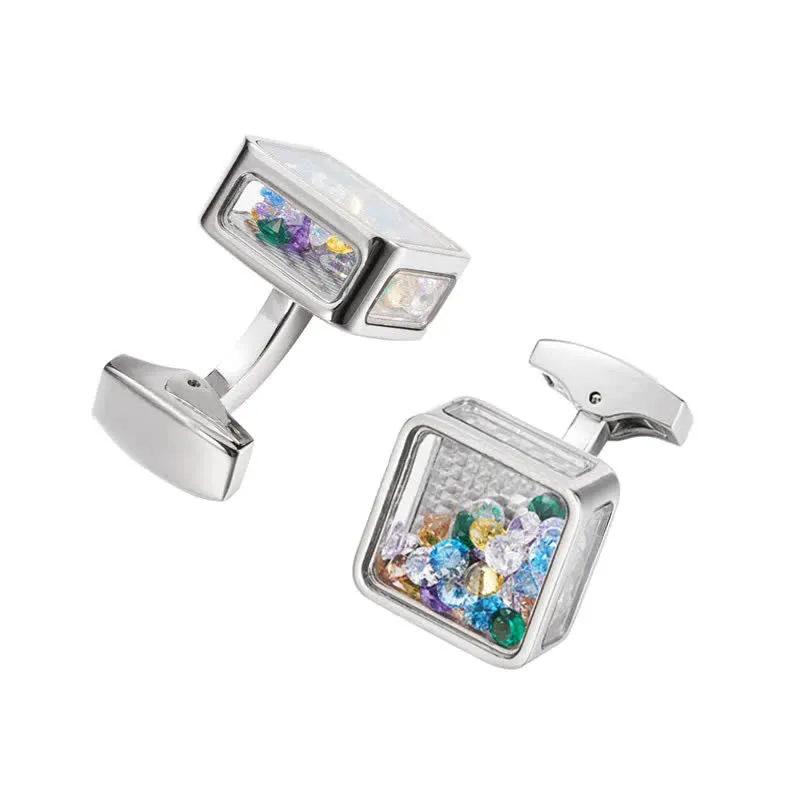 Men's Colorful Zircon Silver Square Cufflinks sold by FloralTrip product image thumbnail 5