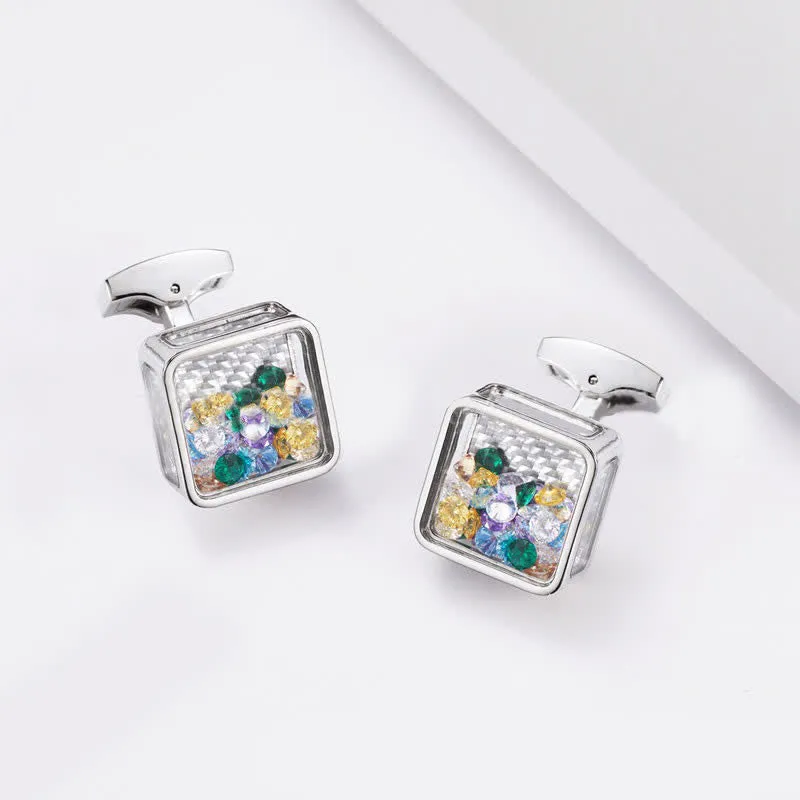 Men's Colorful Zircon Silver Square Cufflinks sold by FloralTrip product image thumbnail 3