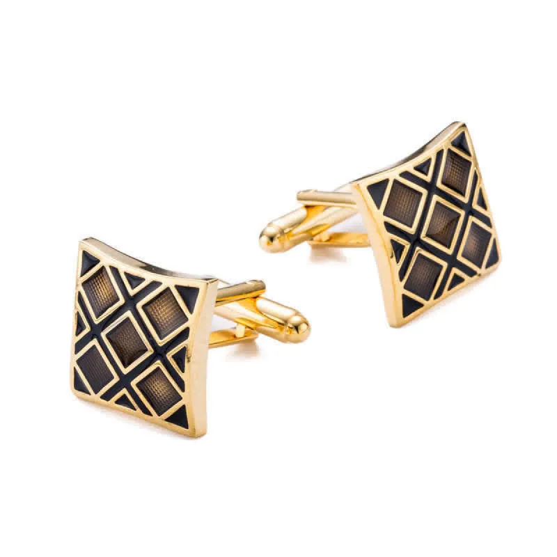 Men's Gold & Black Diagonal Rectangle Cufflinks sold by FloralTrip