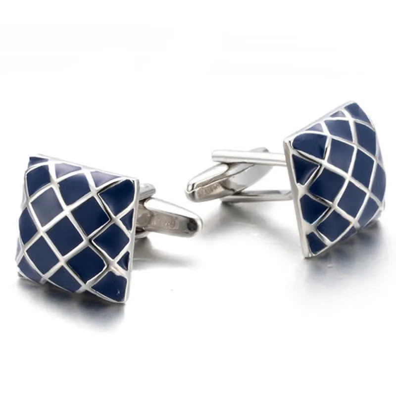 Men's Blue Wave Check Square Cufflinks sold by FloralTrip