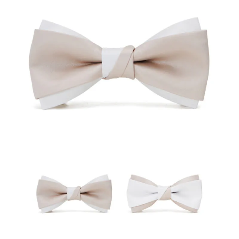 Men's Gentle Pink & White Double Layered Bow Tie sold by FloralTrip