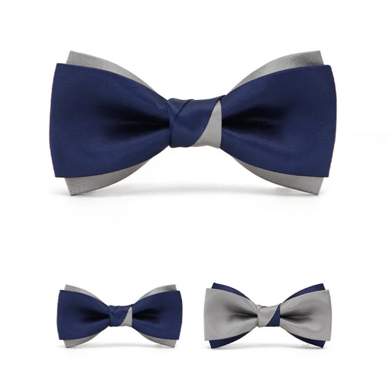 Men's Noble Navy & Silver Double Layered Bow Tie sold by FloralTrip