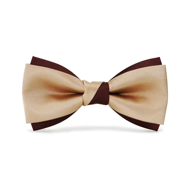 Men's Luxury Brown & Champagne Double Layered Bow Tie sold by FloralTrip product image thumbnail 5