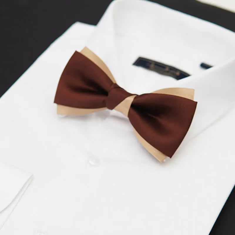 Men's Luxury Brown & Champagne Double Layered Bow Tie sold by FloralTrip product image thumbnail 2