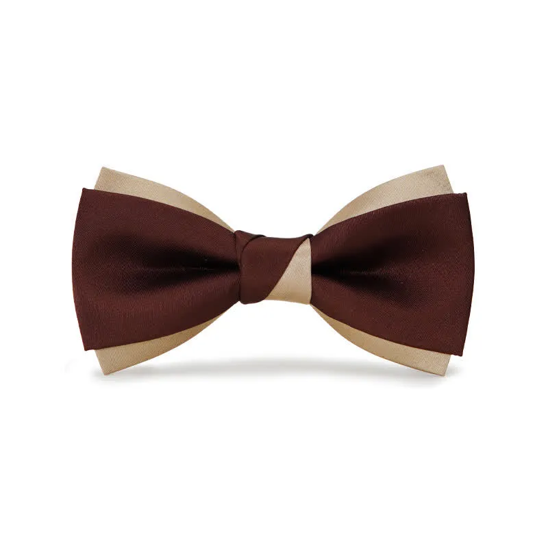 Men's Luxury Brown & Champagne Double Layered Bow Tie sold by FloralTrip product image thumbnail 3