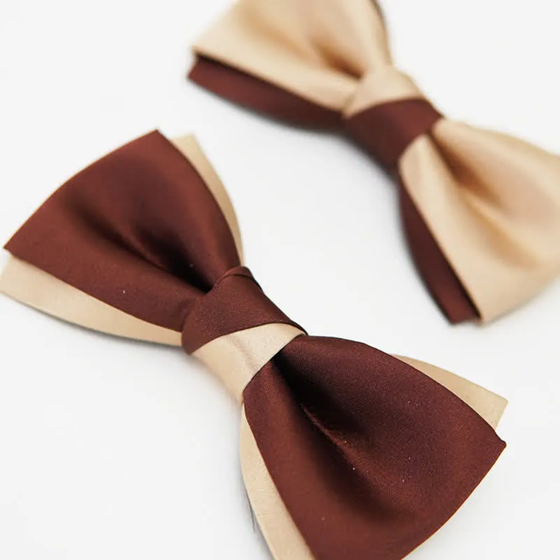 Men's Luxury Brown & Champagne Double Layered Bow Tie sold by FloralTrip product image thumbnail 4