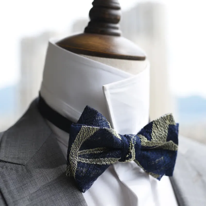 Men's Classic Double Layered Navy Striped Bow Tie sold by FloralTrip