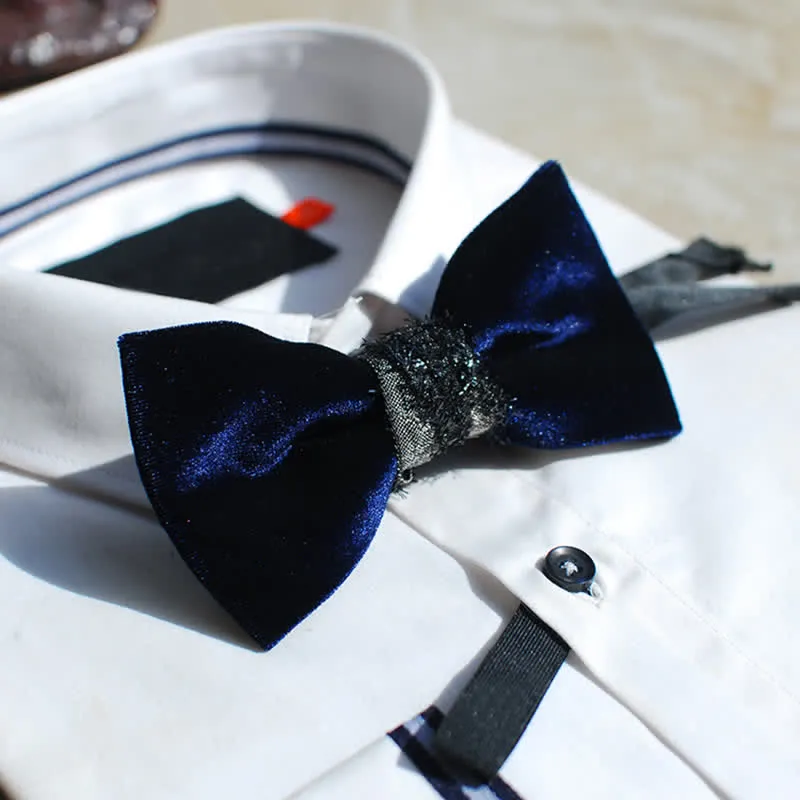 Men's Noble Navy Glossy Velvet Bow Tie sold by FloralTrip product image thumbnail 3