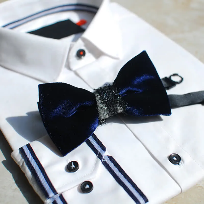 Men's Noble Navy Glossy Velvet Bow Tie sold by FloralTrip