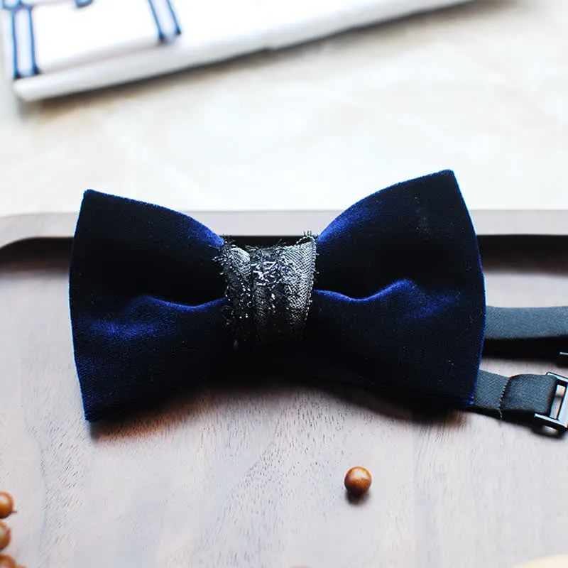 Men's Noble Navy Glossy Velvet Bow Tie sold by FloralTrip product image thumbnail 2