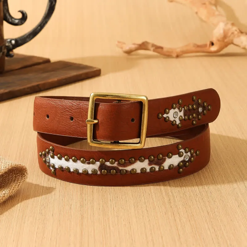 Women's Western Studded Imitated Furs Leather Belt sold by FloralTrip