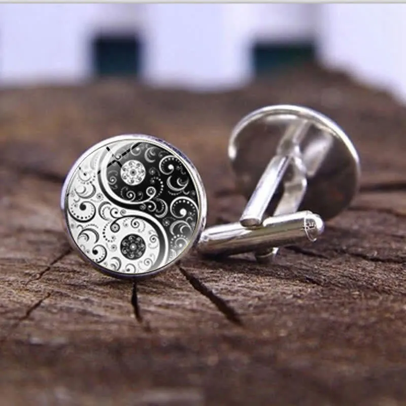 Men's Black & White Yin Yang Glass Dome Cufflinks sold by FloralTrip product image thumbnail 2