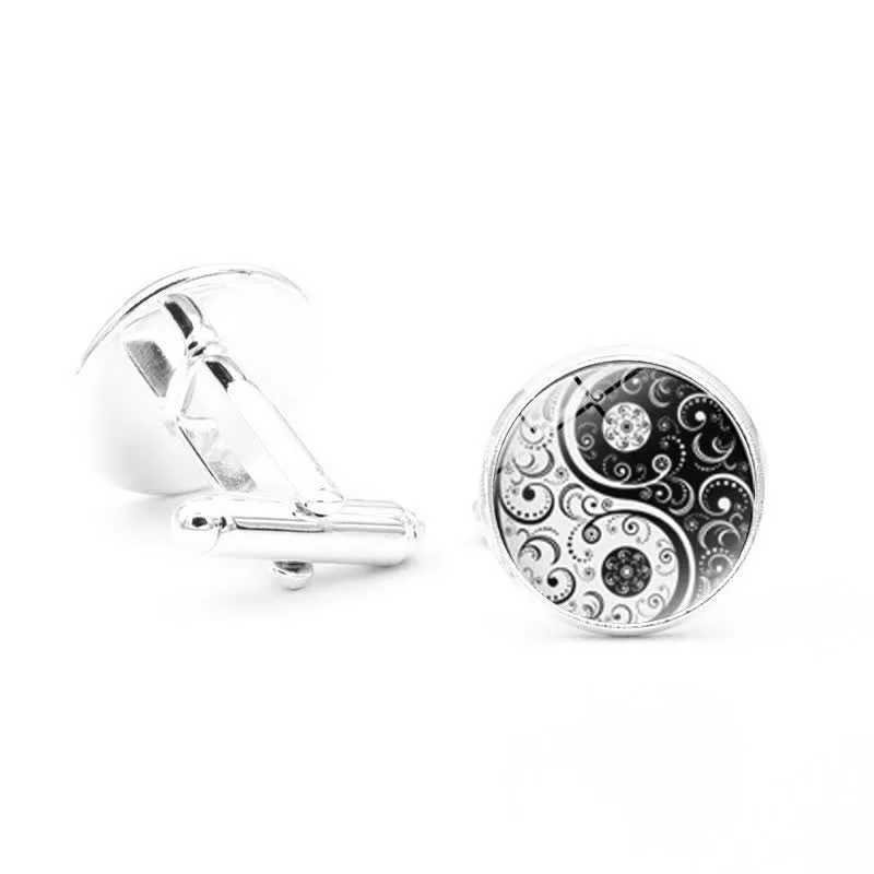 Men's Black & White Yin Yang Glass Dome Cufflinks sold by FloralTrip product image thumbnail 3