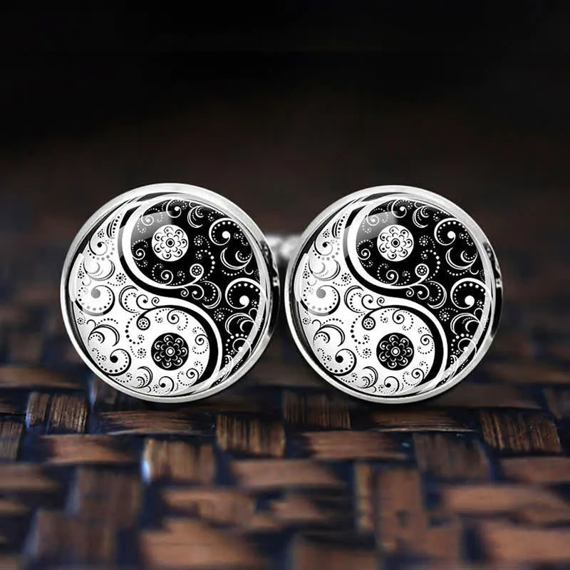 Men's Black & White Yin Yang Glass Dome Cufflinks sold by FloralTrip