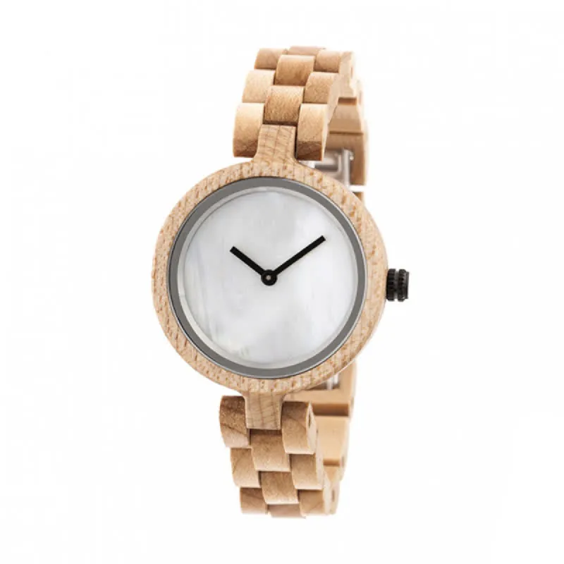 Women's Simple Elegant Style Shell Dial Wooden Watch sold by FloralTrip