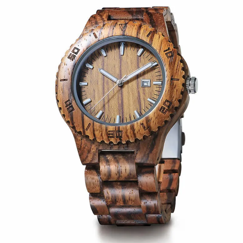 Men's Calendar Display Analog Quartz Wooden Watch sold by FloralTrip