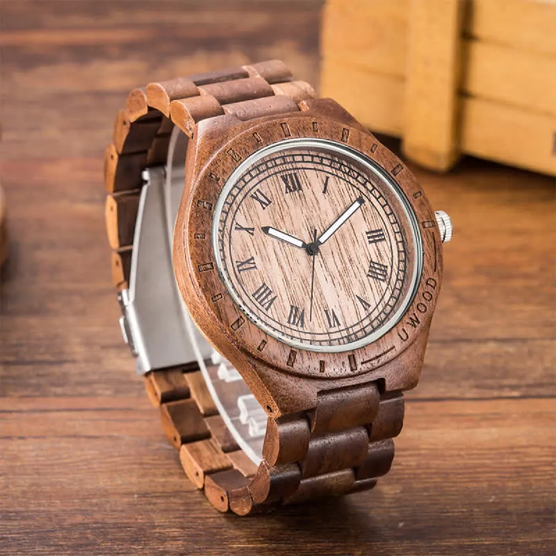 Men's Natural Walnut Zebra Wood Quartz Wooden Watch sold by FloralTrip