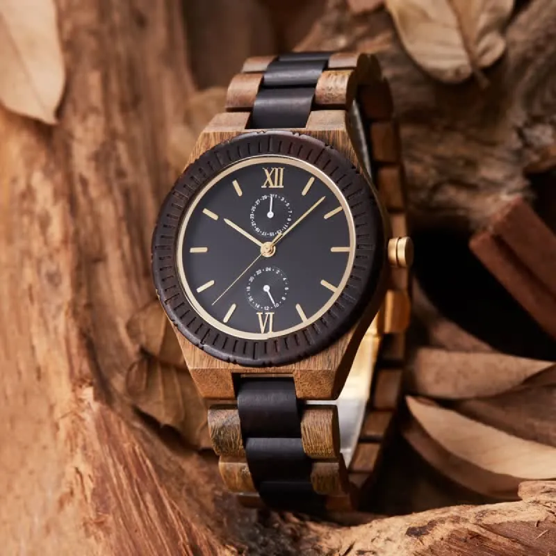Men's Eco Friendly Wood Two Sub-Dial Wooden Watch sold by FloralTrip