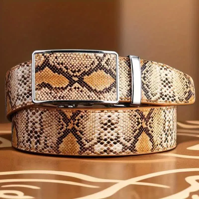 Men's Snakeskin Pattern Automatic Buckle Leather Belt sold by FloralTrip